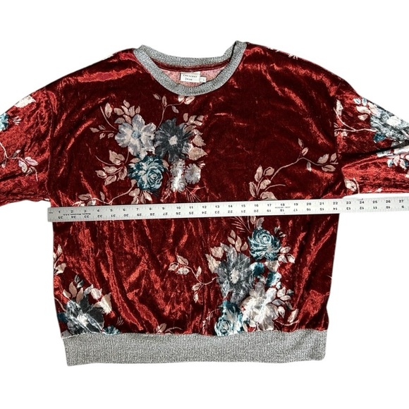CRESCENT DRIVE Red Crushed Velvet Floral Top Long Sleeve Stretchy Lightweight L - Picture 5 of 9